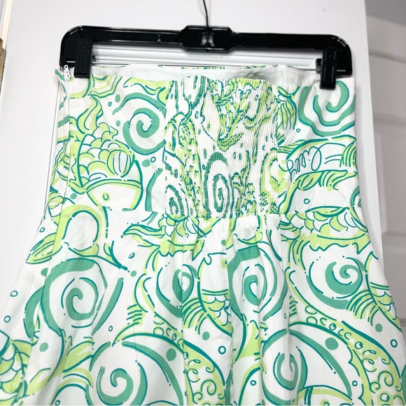 Lilly Pulitzer Strapless Cotton Dress with Green and White Pattern - Picture 5 of 7
